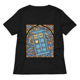Stained Glass Police Box Women's V-Neck Tee