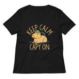 Keep Calm And Capy On Women's V-Neck Tee